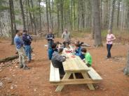 Ben Slama and his Scout mates of Trout 154 after completing two picnic tables for Ben's Eagle Scout project