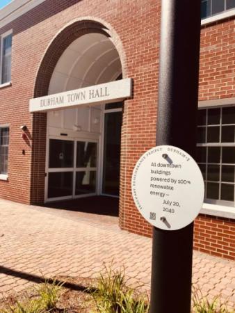 Climate remembrance marker at Durham Town Hall [Photo credit: Kyle Pimental]